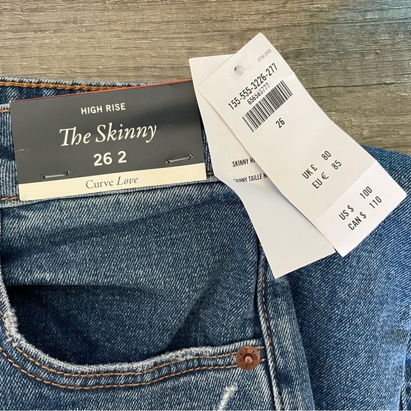 NWT Abercrombie & Fitch Solid Blue Denim Distressed Curvy Skinny High Rise Jeans - Picture 12 of 14